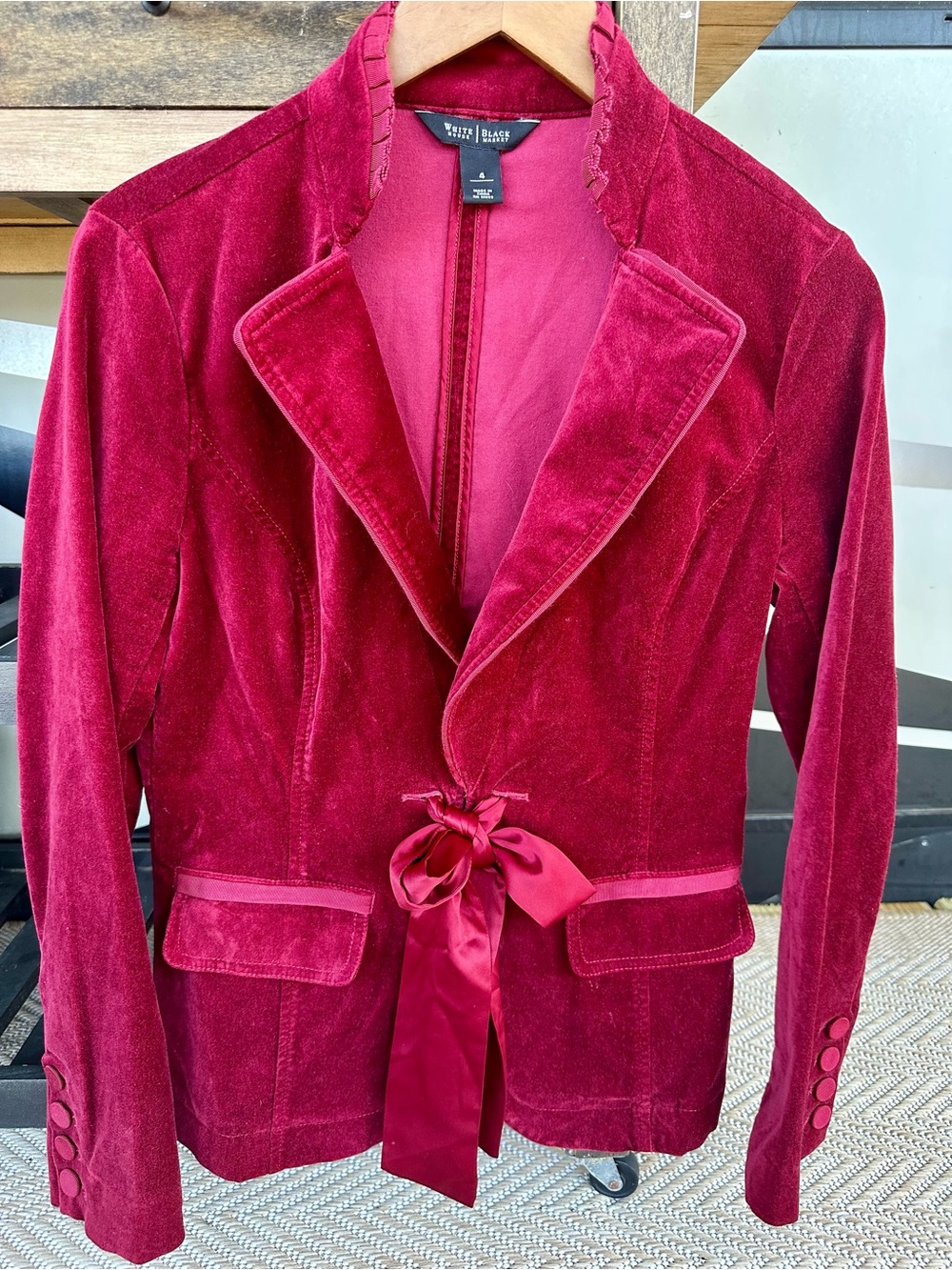 Velvet Tie-Waist Blazer Jacket - Deep Wine